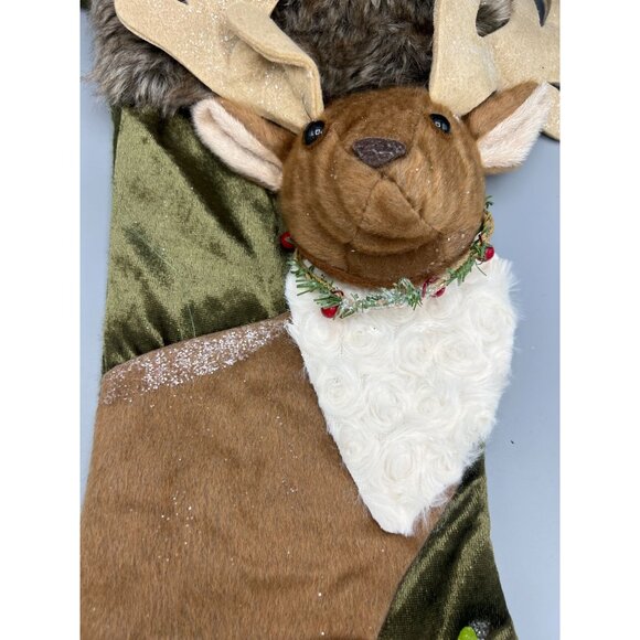 North Pole Trading Co Reindeer Stocking With Faux Fur Body Holly Accent Trees - Picture 10 of 15